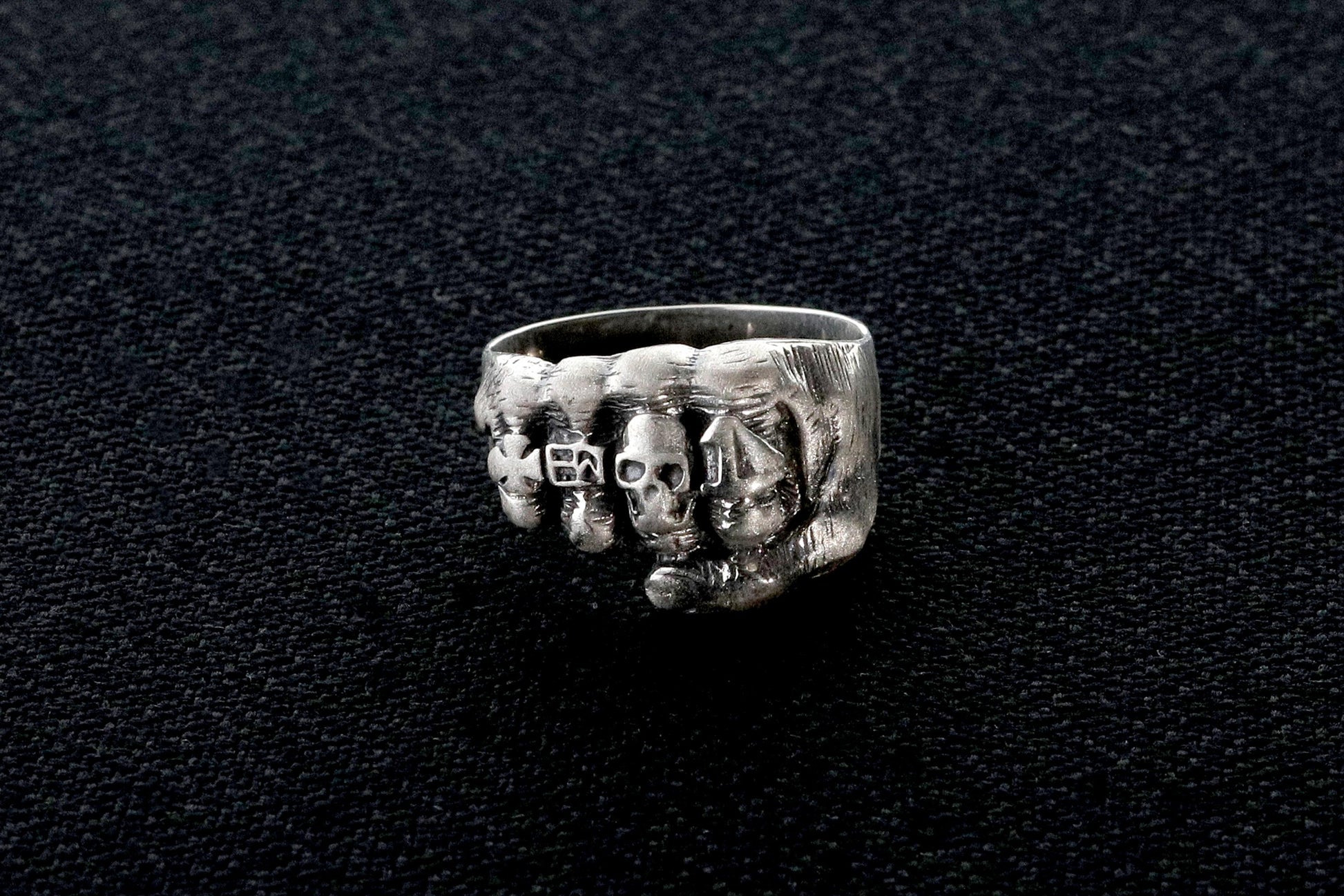 Oxidized Sterling Silver Skeleton Fist Ring: Biker Rocker Jewelry