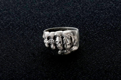 Oxidized Sterling Silver Skeleton Fist Ring: Biker Rocker Jewelry