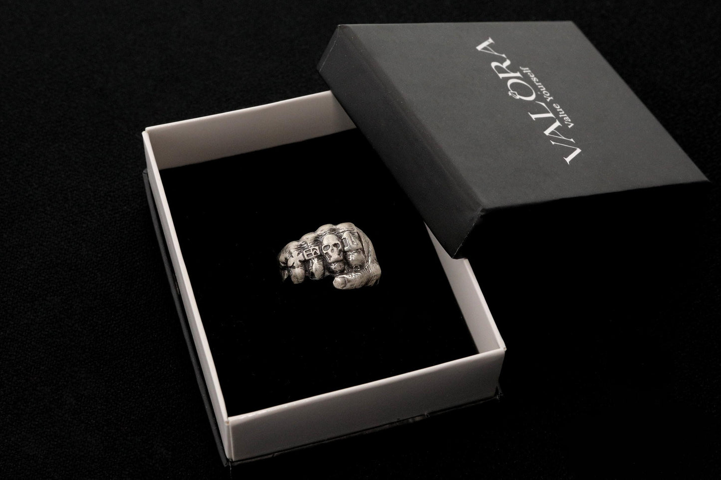 Oxidized Sterling Silver Skeleton Fist Ring: Biker Rocker Jewelry