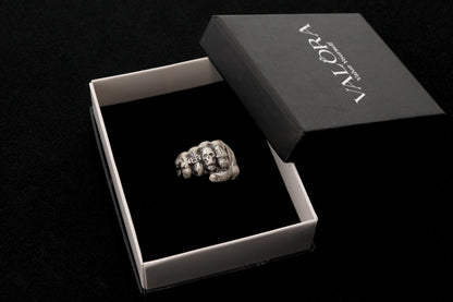 Oxidized Sterling Silver Skeleton Fist Ring: Biker Rocker Jewelry