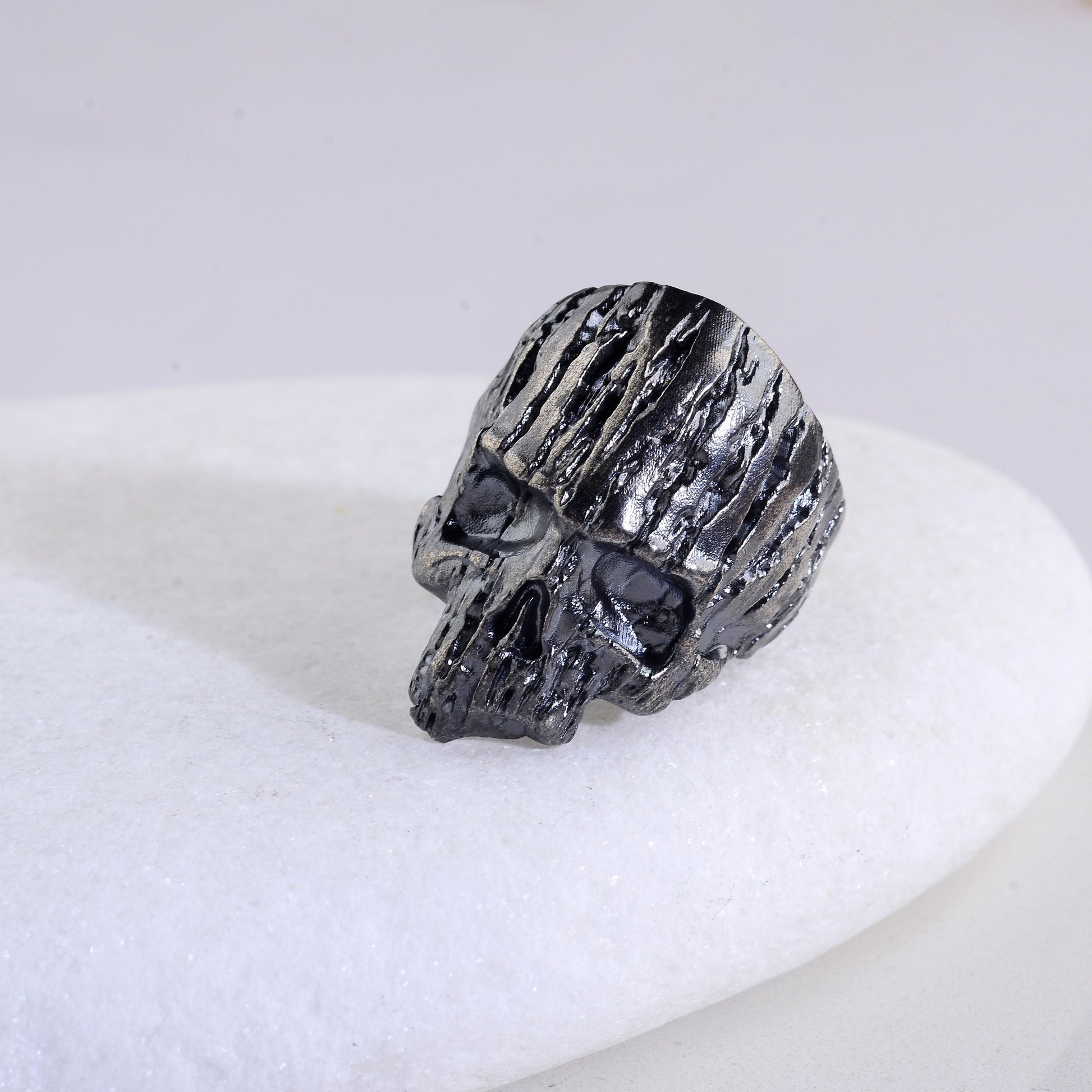 Oxidized Sterling Silver Skull Ring: Gothic Biker Jewelry