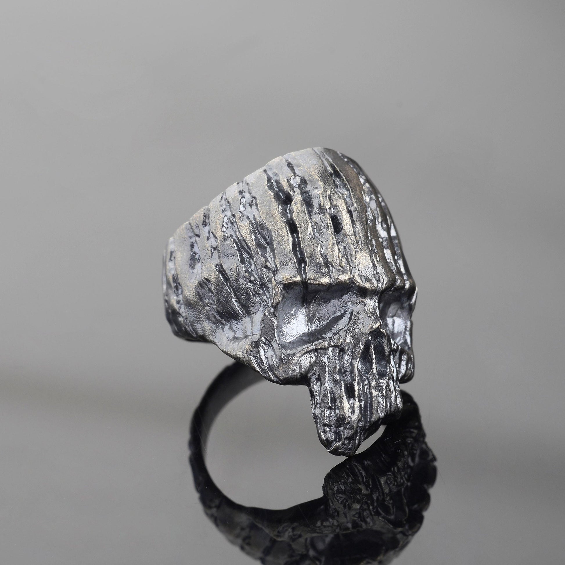 Oxidized Sterling Silver Skull Ring: Gothic Biker Jewelry