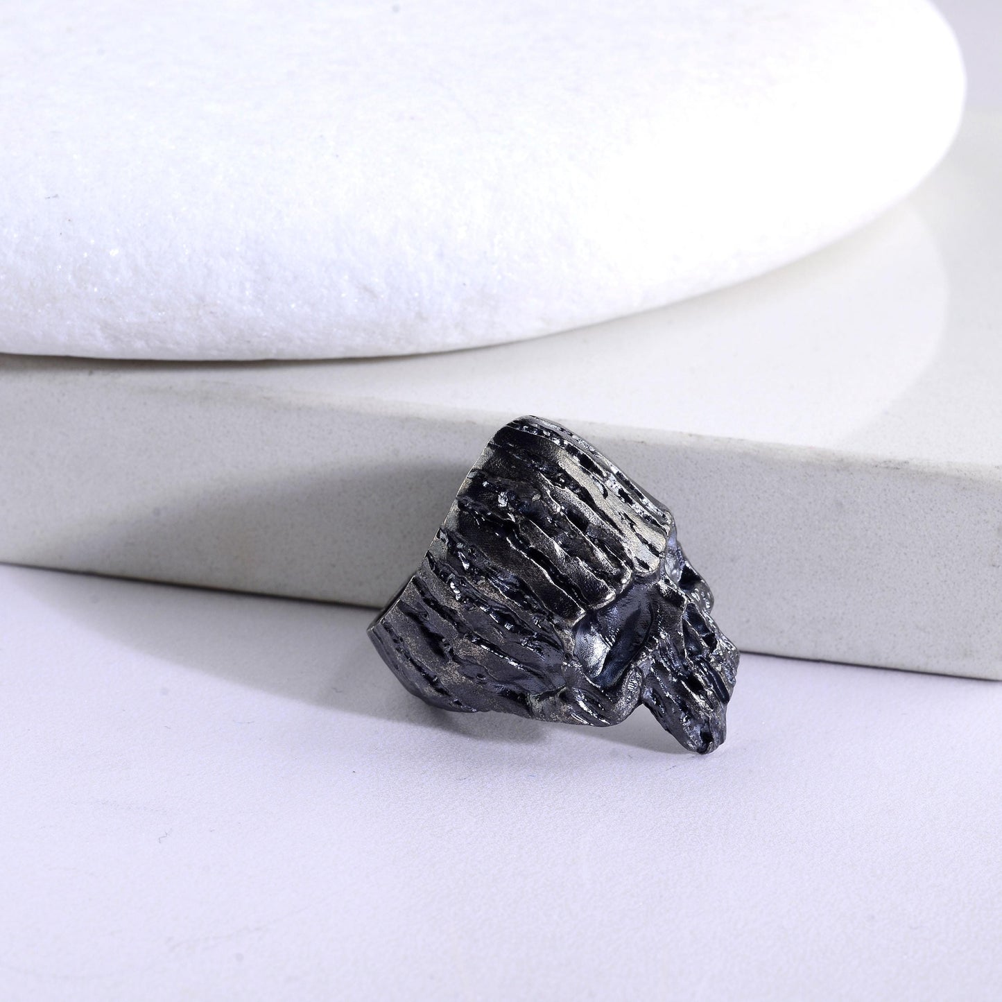 Oxidized Sterling Silver Skull Ring: Gothic Biker Jewelry