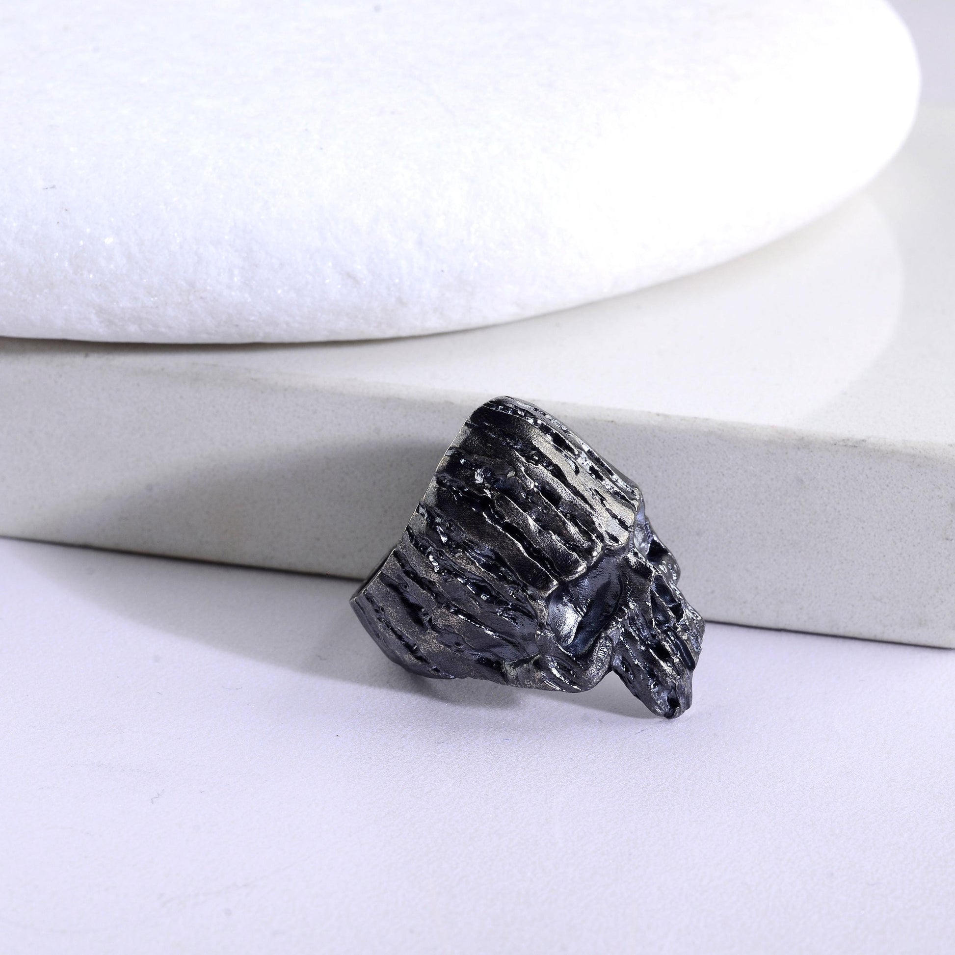 Oxidized Sterling Silver Skull Ring: Gothic Biker Jewelry