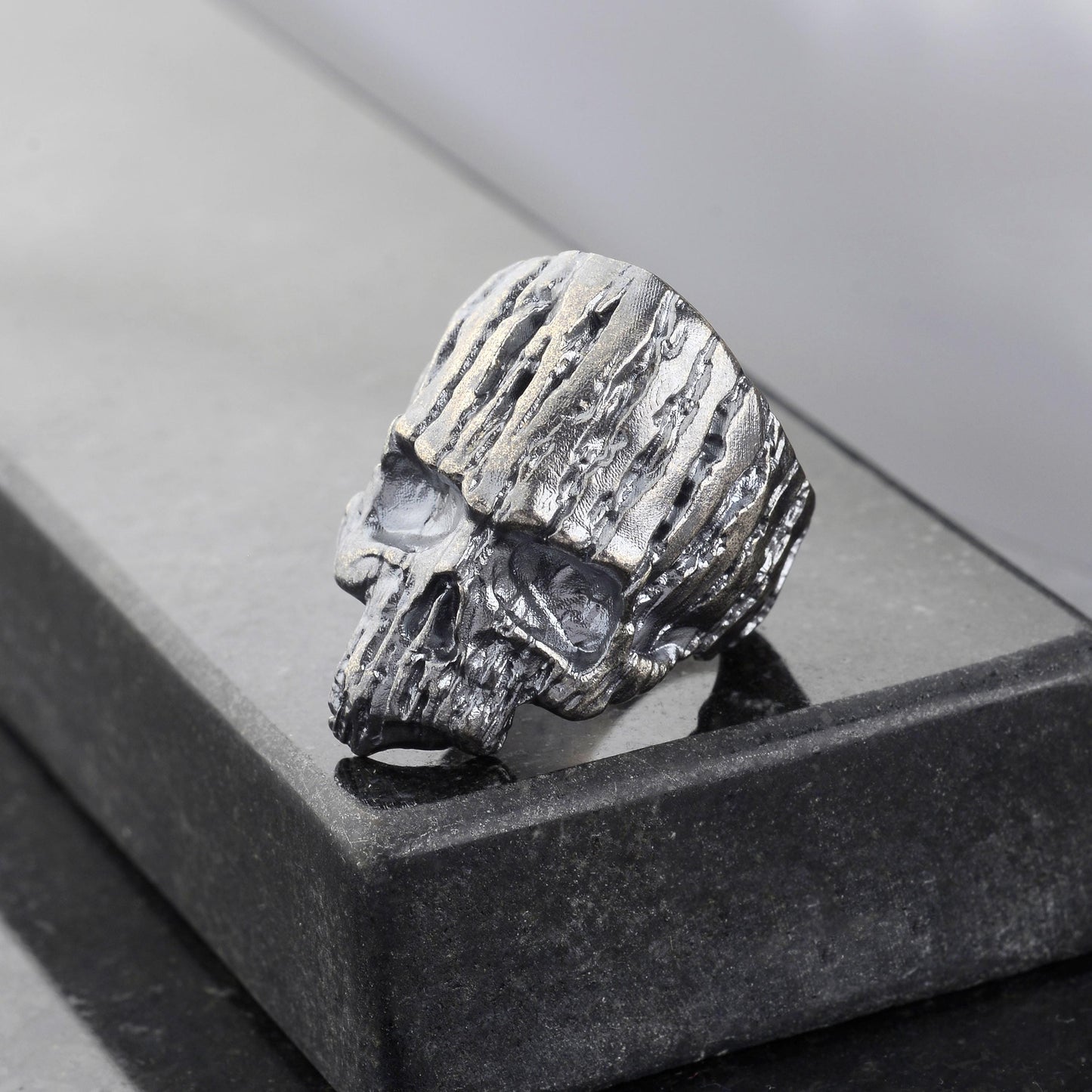 Oxidized Sterling Silver Skull Ring: Gothic Biker Jewelry