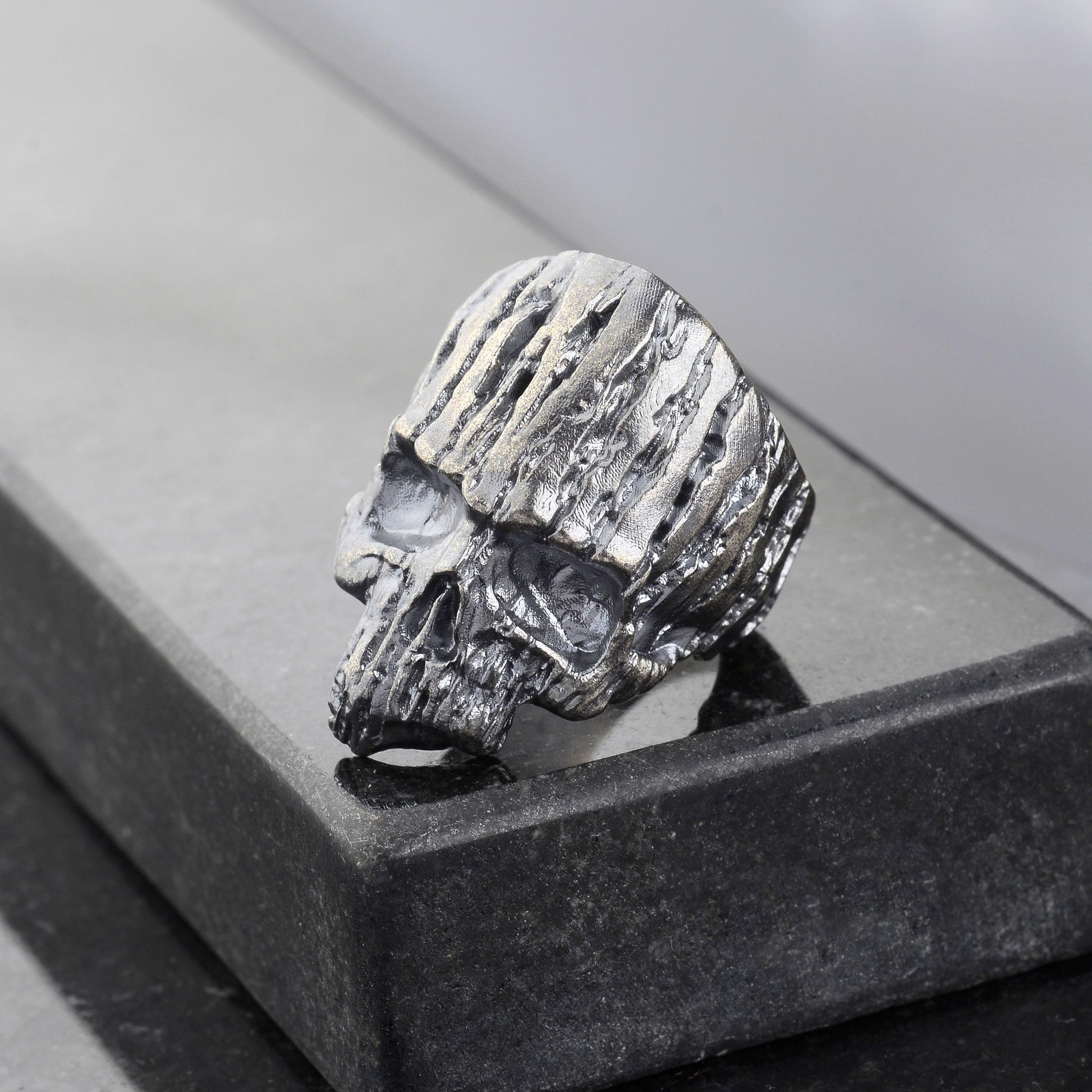 Oxidized Sterling Silver Skull Ring: Gothic Biker Jewelry