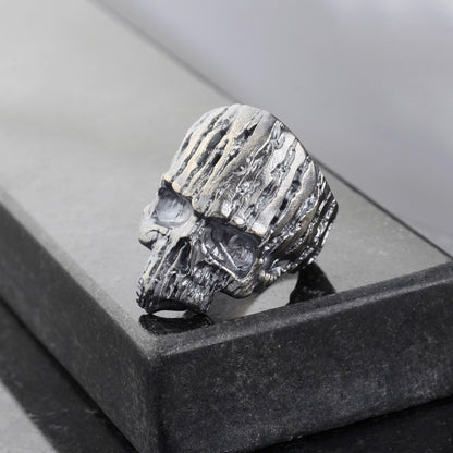 Oxidized Sterling Silver Skull Ring: Gothic Biker Jewelry