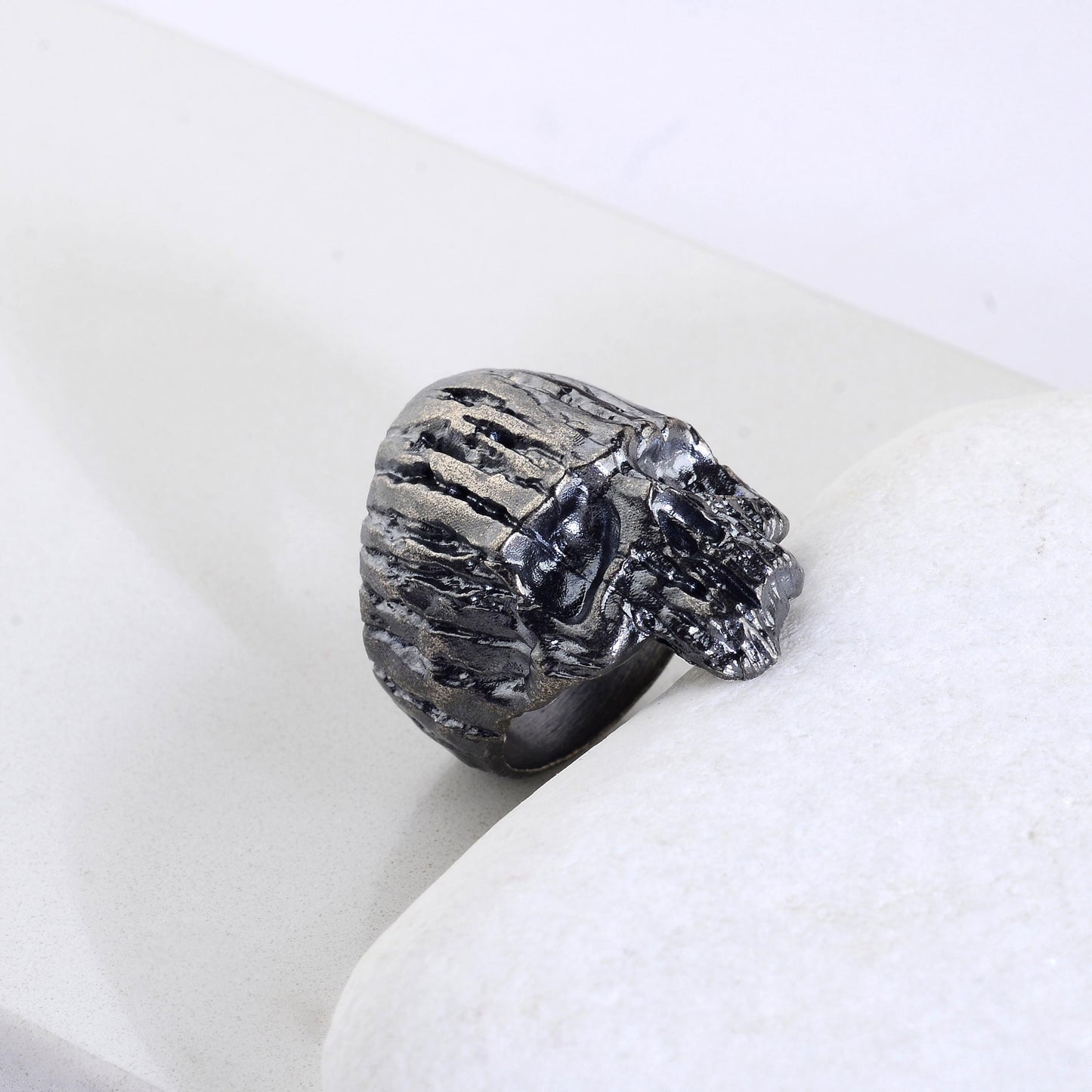 Oxidized Sterling Silver Skull Ring: Gothic Biker Jewelry