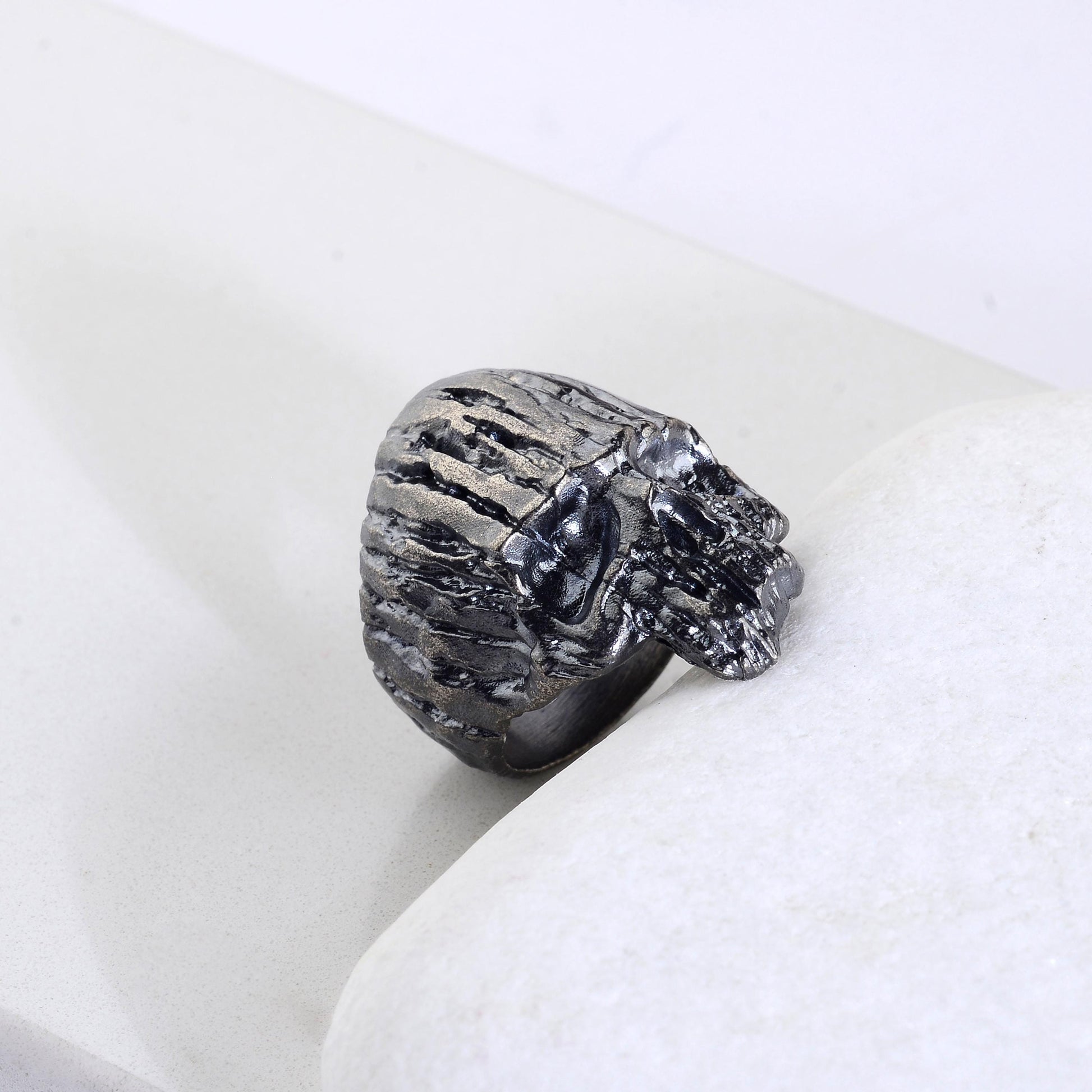 Oxidized Sterling Silver Skull Ring: Gothic Biker Jewelry