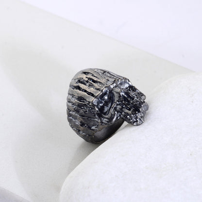 Oxidized Sterling Silver Skull Ring: Gothic Biker Jewelry