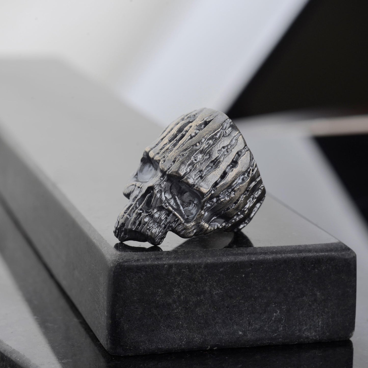Oxidized Sterling Silver Skull Ring: Gothic Biker Jewelry