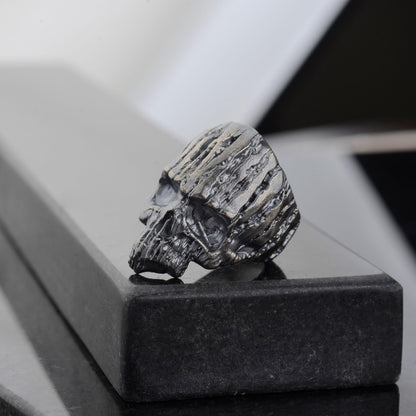 Oxidized Sterling Silver Skull Ring: Gothic Biker Jewelry