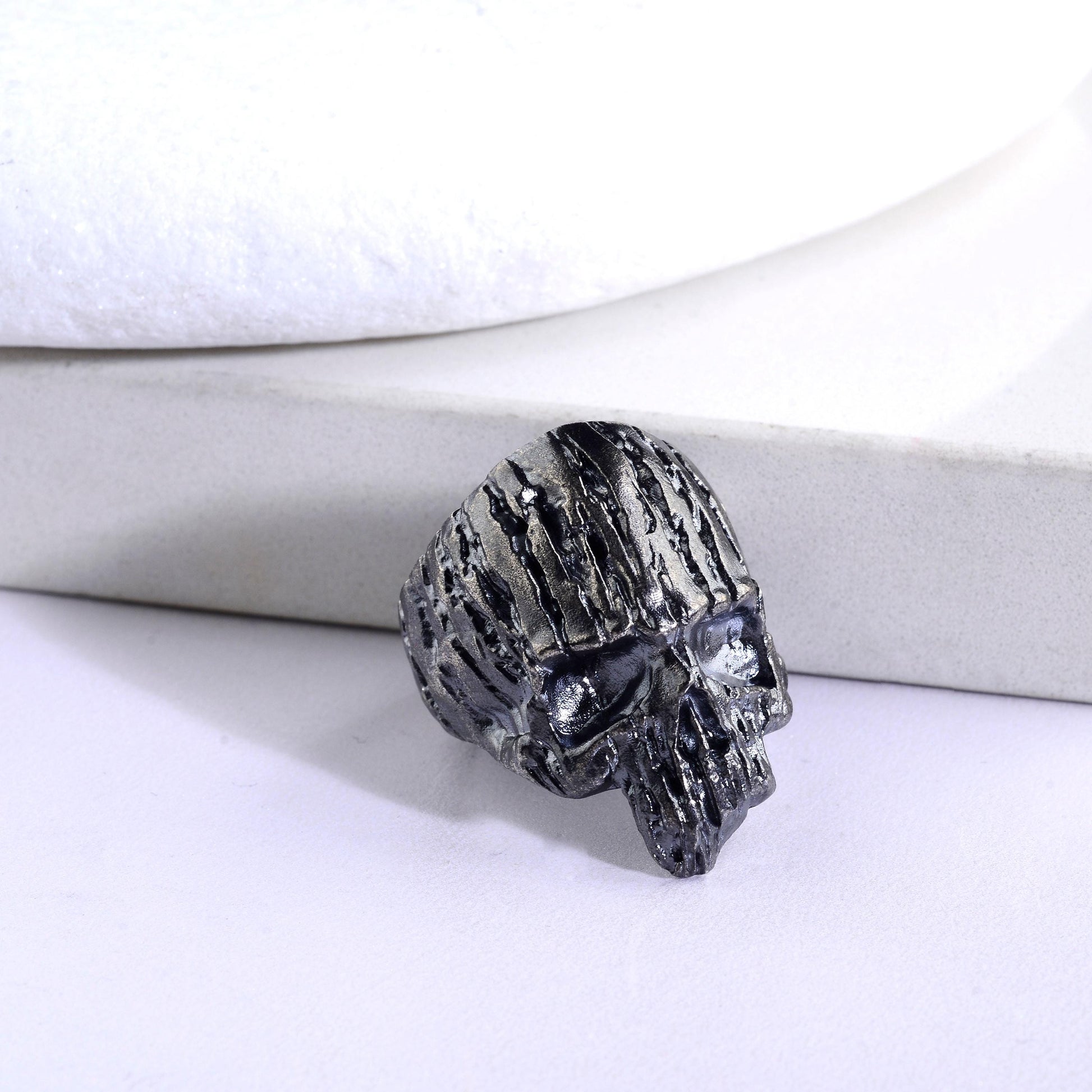 Oxidized Sterling Silver Skull Ring: Gothic Biker Jewelry