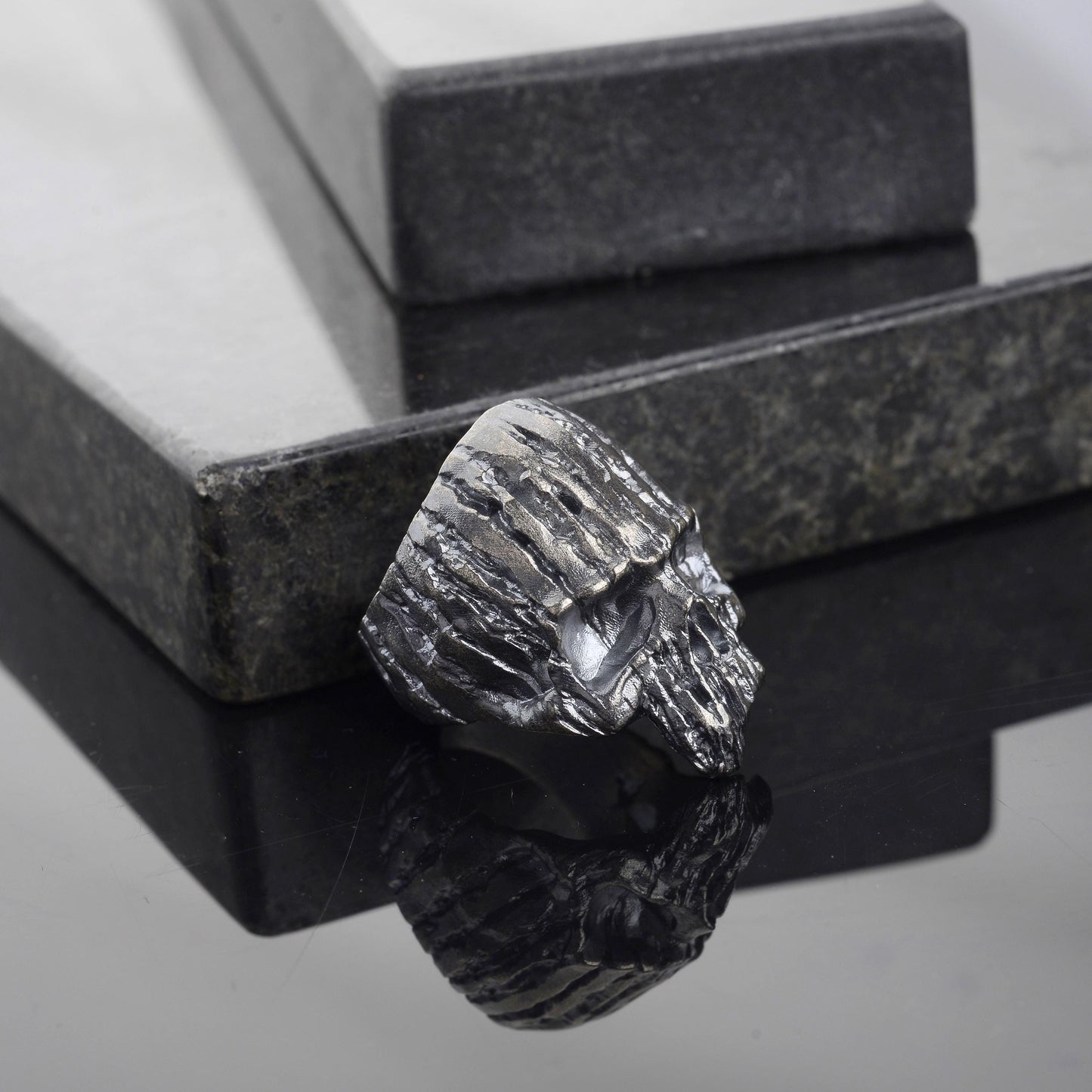Oxidized Sterling Silver Skull Ring: Gothic Biker Jewelry