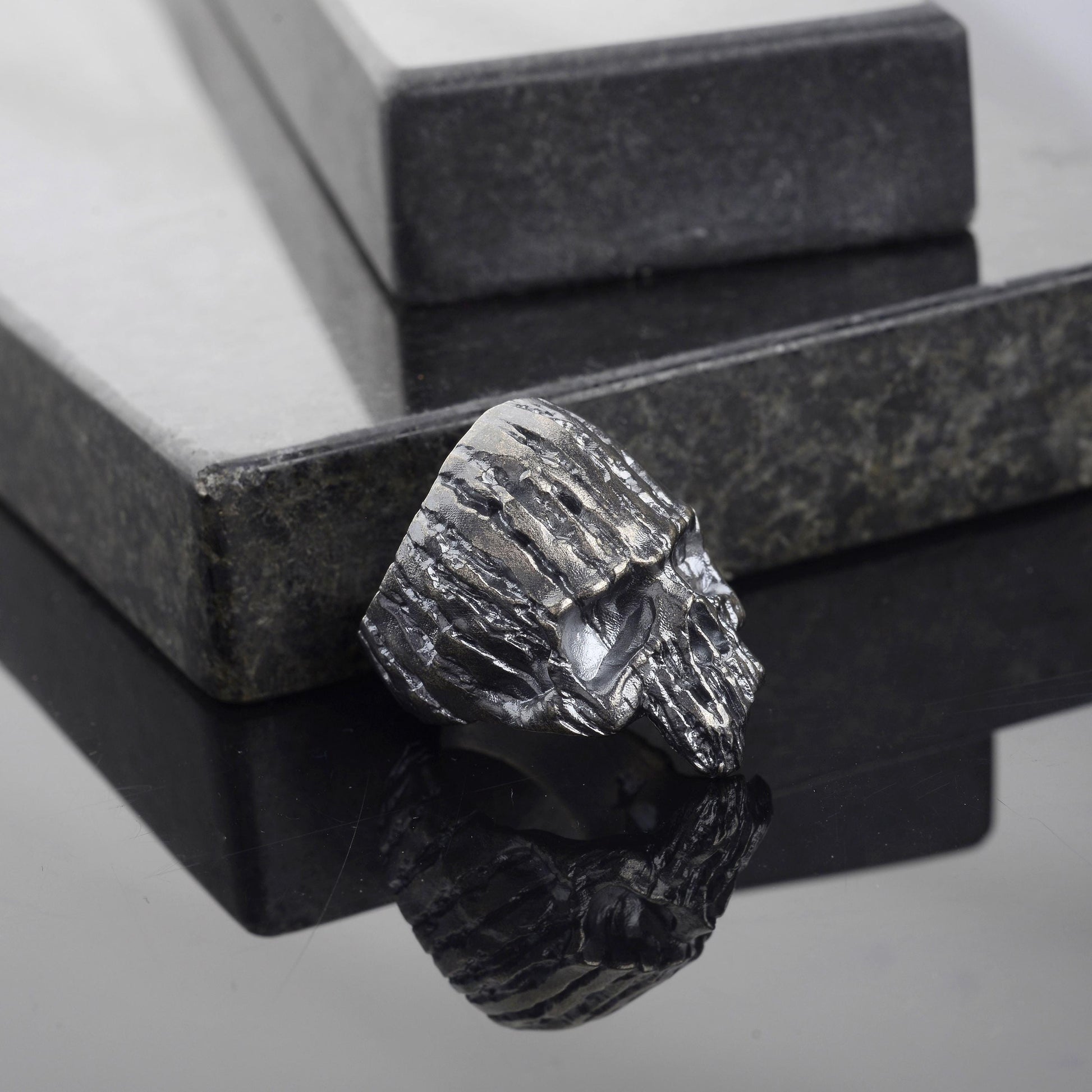 Oxidized Sterling Silver Skull Ring: Gothic Biker Jewelry