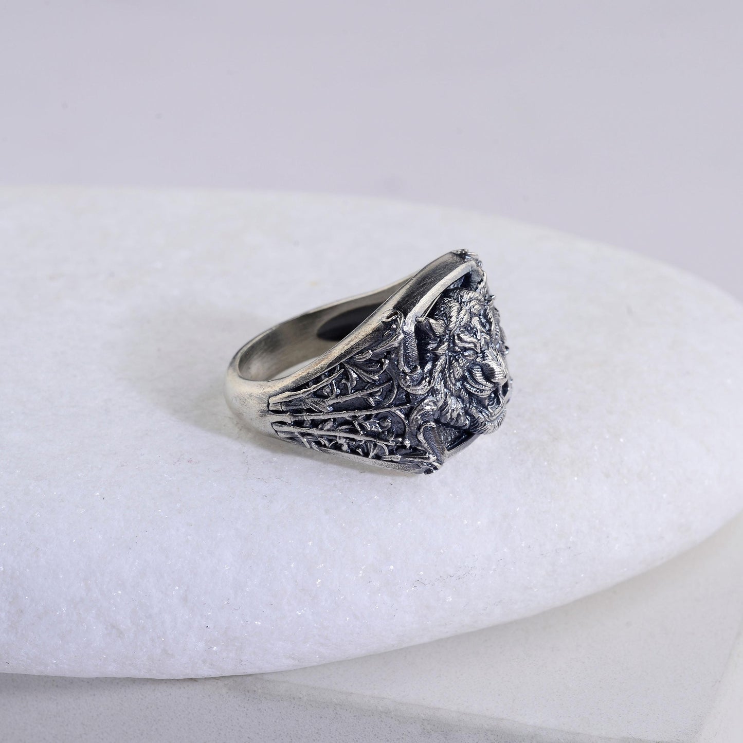 Oxidized Sterling Silver Tiger Signet Ring, Handmade Animal Jewelry