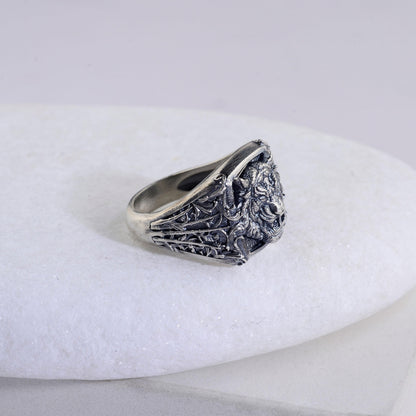 Oxidized Sterling Silver Tiger Signet Ring, Handmade Animal Jewelry