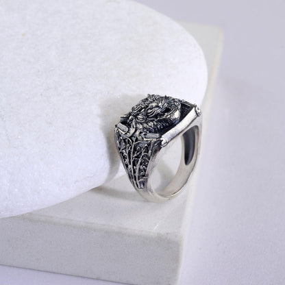 Oxidized Sterling Silver Tiger Signet Ring, Handmade Animal Jewelry