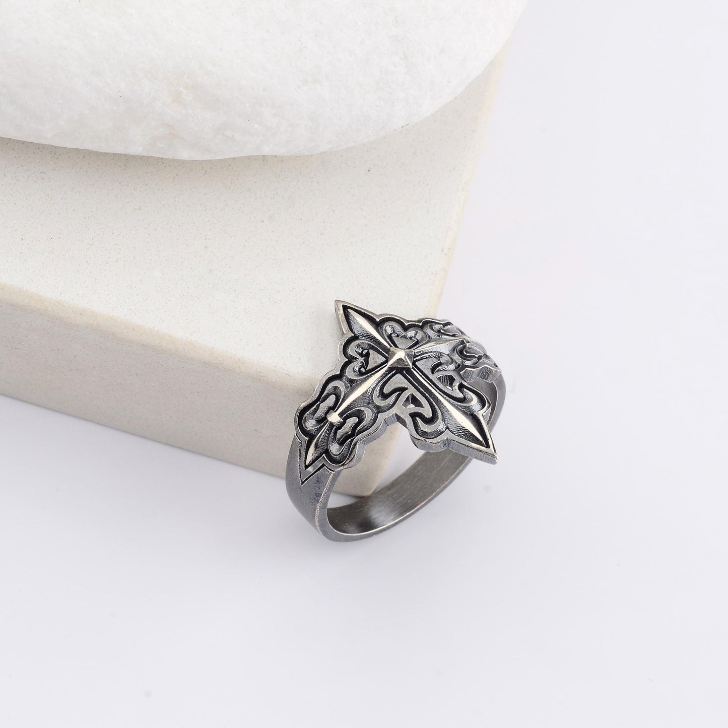 Silver Cross Signet Ring, Crusader Knight Design, Religious Jewelry