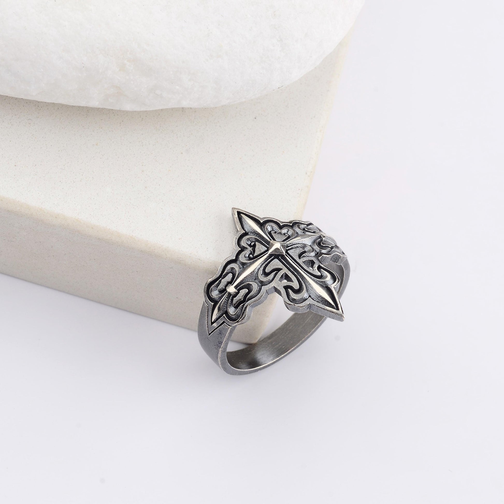 Silver Cross Signet Ring, Crusader Knight Design, Religious Jewelry