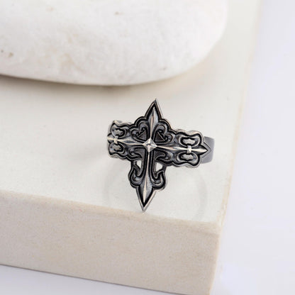 Silver Cross Signet Ring, Crusader Knight Design, Religious Jewelry