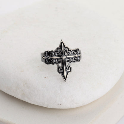 Silver Cross Signet Ring, Crusader Knight Design, Religious Jewelry