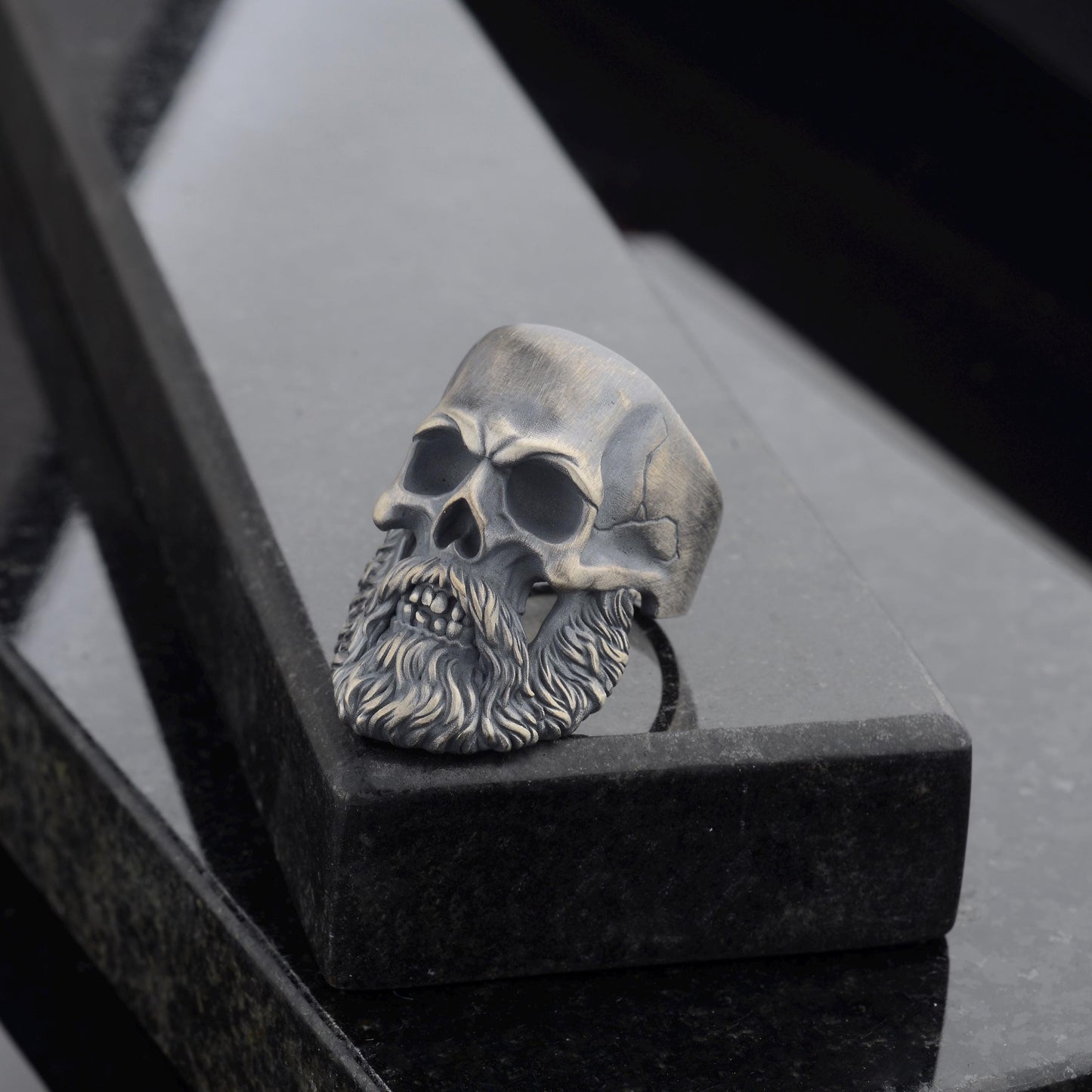 Silver Mens Bearded Skull Ring, 925 Sterling Silver Plated Ring, Hand Made Skull, Bearded Biker Ring, Silver Biker Ring, Skull Ring For Men