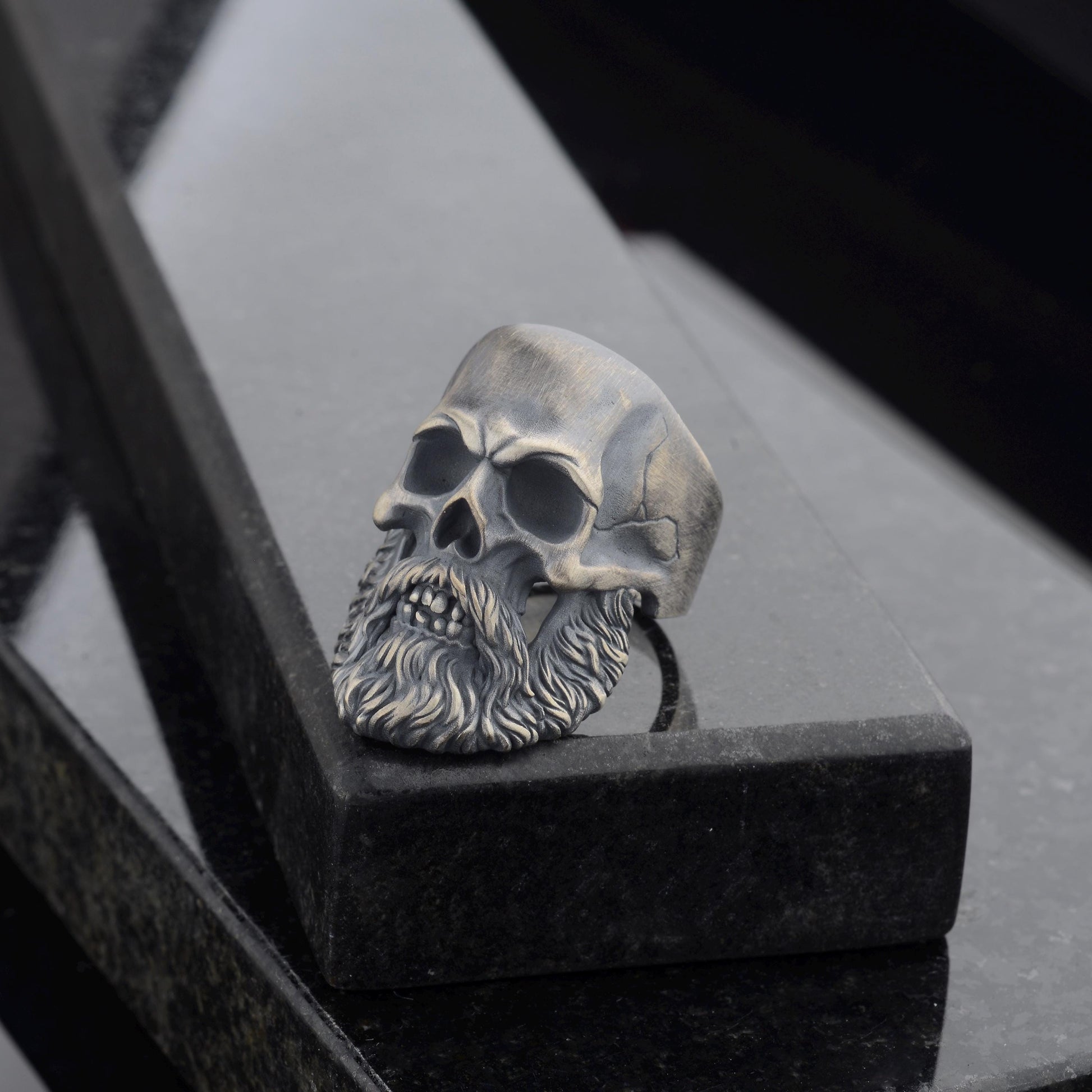 Silver Mens Bearded Skull Ring, 925 Sterling Silver Plated Ring, Hand Made Skull, Bearded Biker Ring, Silver Biker Ring, Skull Ring For Men