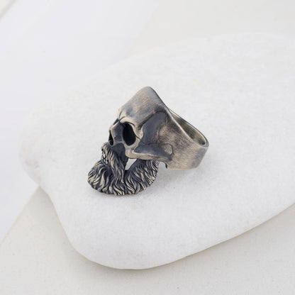 Silver Mens Bearded Skull Ring, 925 Sterling Silver Plated Ring, Hand Made Skull, Bearded Biker Ring, Silver Biker Ring, Skull Ring For Men