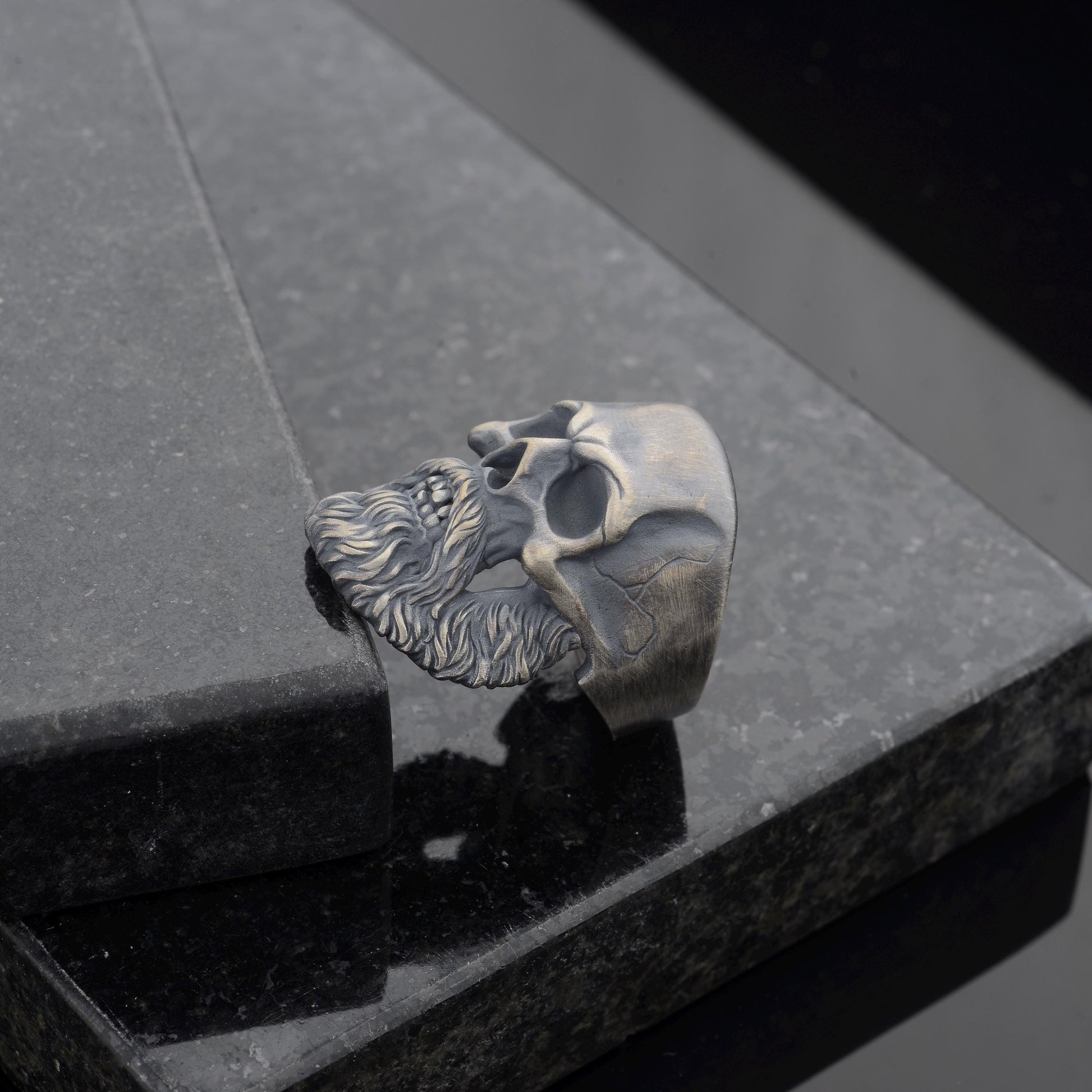 Silver Mens Bearded Skull Ring, 925 Sterling Silver Plated Ring, Hand Made Skull, Bearded Biker Ring, Silver Biker Ring, Skull Ring For Men