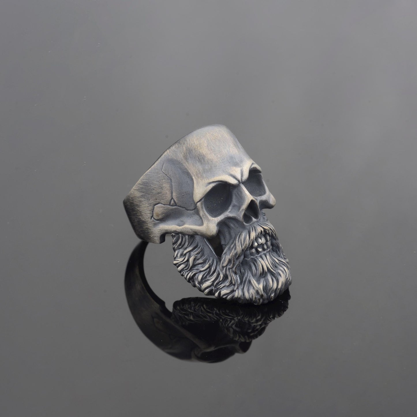 Silver Mens Bearded Skull Ring, 925 Sterling Silver Plated Ring, Hand Made Skull, Bearded Biker Ring, Silver Biker Ring, Skull Ring For Men