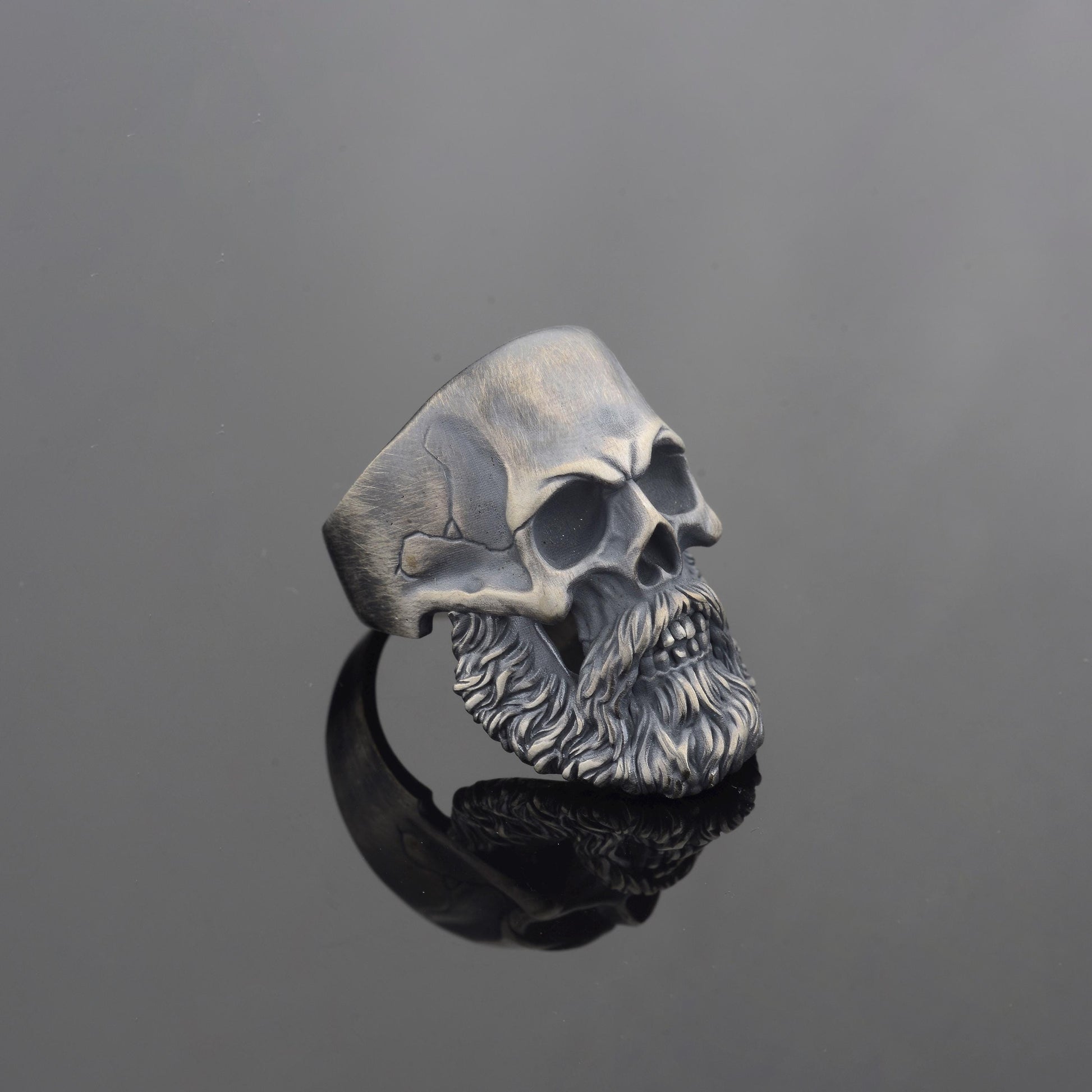Silver Mens Bearded Skull Ring, 925 Sterling Silver Plated Ring, Hand Made Skull, Bearded Biker Ring, Silver Biker Ring, Skull Ring For Men