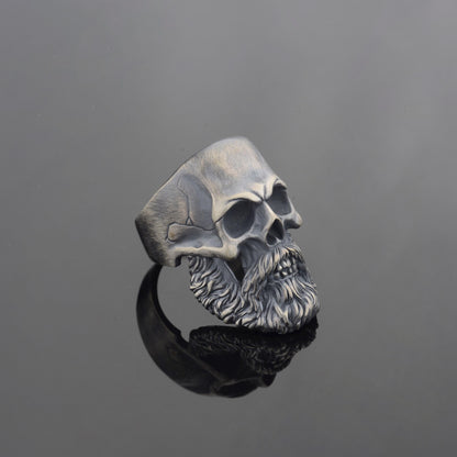Silver Mens Bearded Skull Ring, 925 Sterling Silver Plated Ring, Hand Made Skull, Bearded Biker Ring, Silver Biker Ring, Skull Ring For Men
