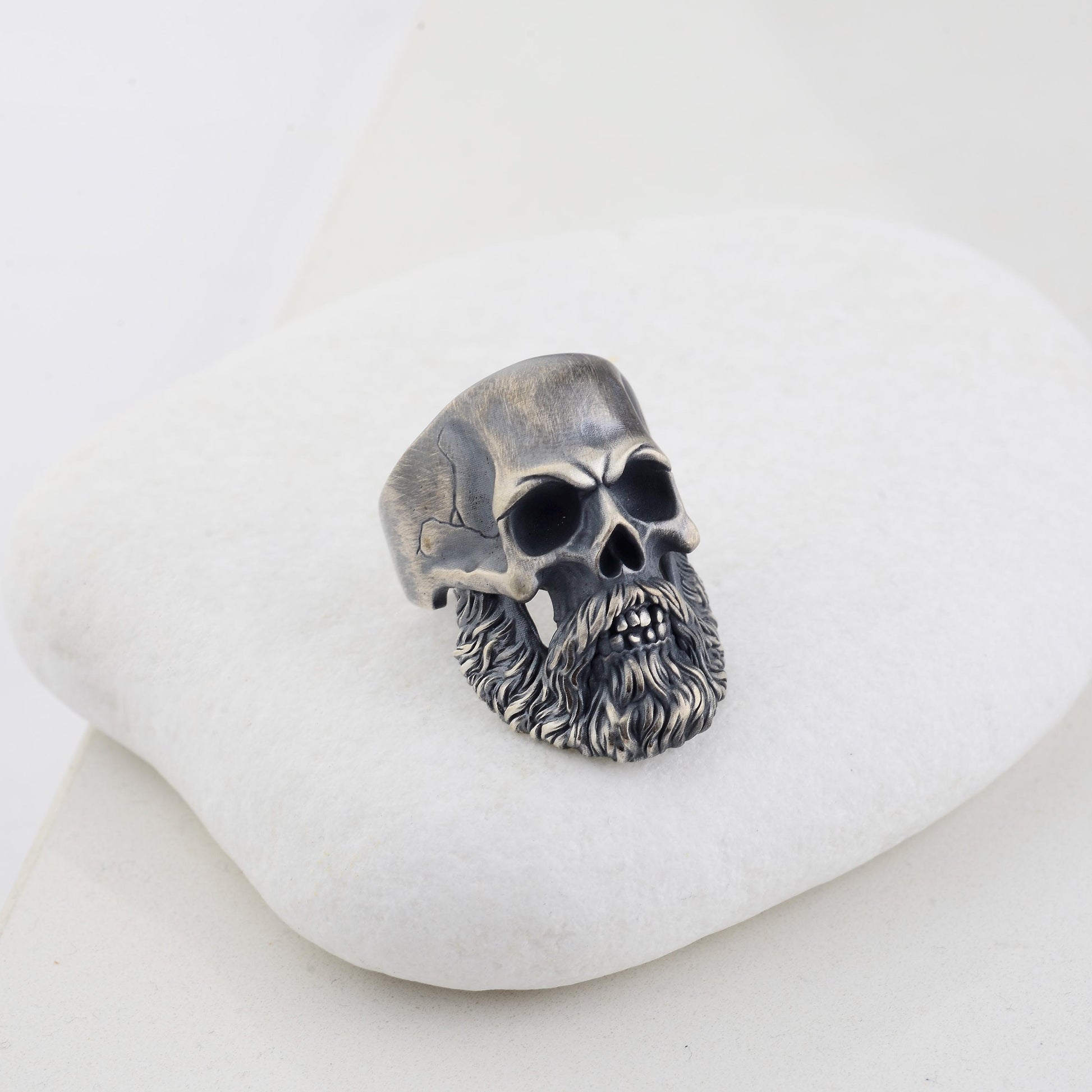 Silver Mens Bearded Skull Ring, 925 Sterling Silver Plated Ring, Hand Made Skull, Bearded Biker Ring, Silver Biker Ring, Skull Ring For Men
