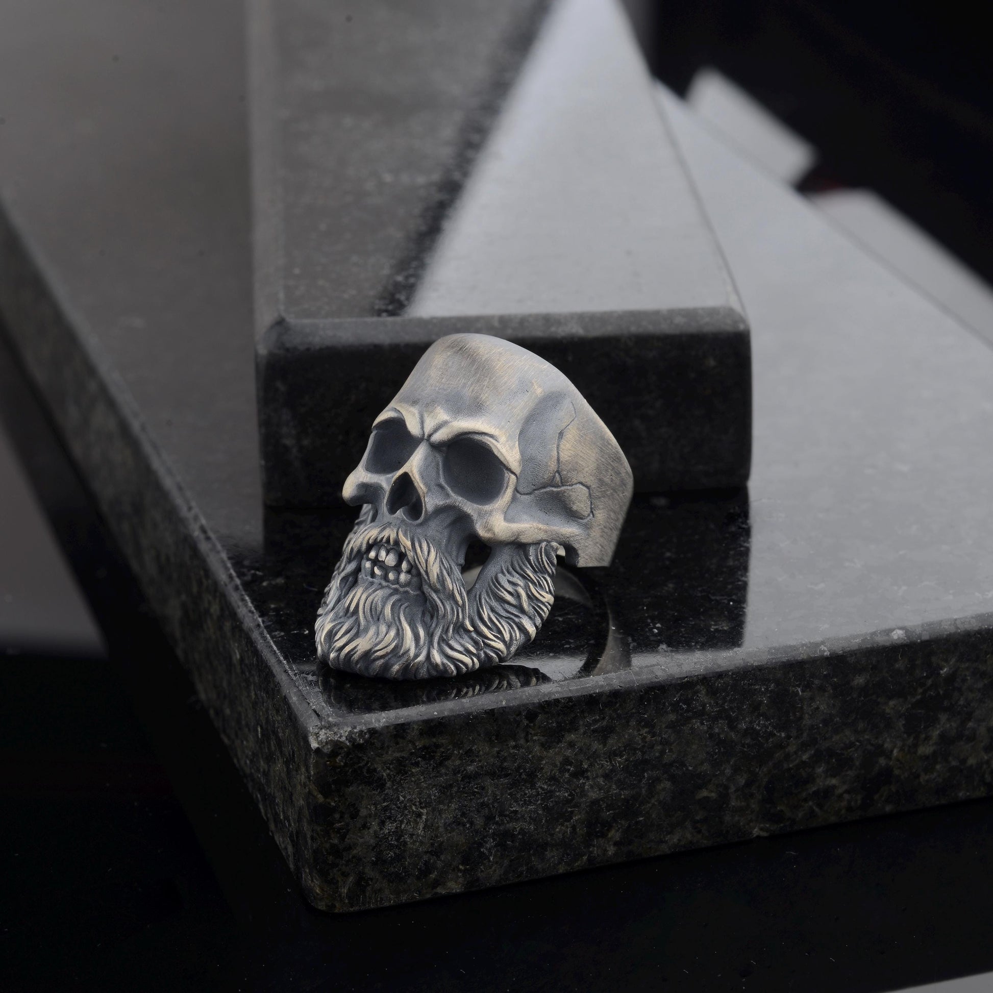Silver Mens Bearded Skull Ring, 925 Sterling Silver Plated Ring, Hand Made Skull, Bearded Biker Ring, Silver Biker Ring, Skull Ring For Men