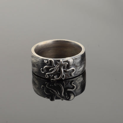 Silver Octopus Band, Octopus Tentacles Ring, Nautical Jewelry, Animal Ring, Silver Men Jewelry, Sea Animal Gothic Ring, Tentacle Ring
