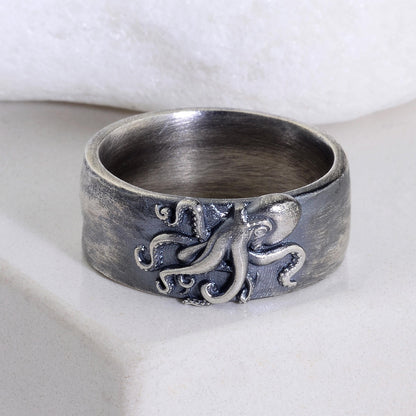 Silver Octopus Band, Octopus Tentacles Ring, Nautical Jewelry, Animal Ring, Silver Men Jewelry, Sea Animal Gothic Ring, Tentacle Ring