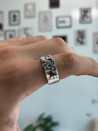 Silver Octopus Band, Octopus Tentacles Ring, Nautical Jewelry, Animal Ring, Silver Men Jewelry, Sea Animal Gothic Ring, Tentacle Ring