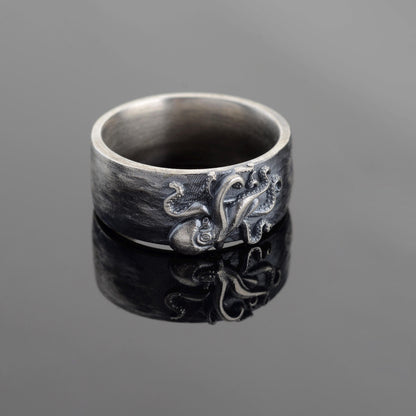 Silver Octopus Band, Octopus Tentacles Ring, Nautical Jewelry, Animal Ring, Silver Men Jewelry, Sea Animal Gothic Ring, Tentacle Ring