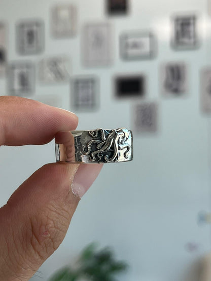 Silver Octopus Band, Octopus Tentacles Ring, Nautical Jewelry, Animal Ring, Silver Men Jewelry, Sea Animal Gothic Ring, Tentacle Ring