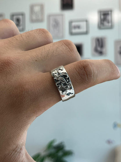 Silver Octopus Band, Octopus Tentacles Ring, Nautical Jewelry, Animal Ring, Silver Men Jewelry, Sea Animal Gothic Ring, Tentacle Ring