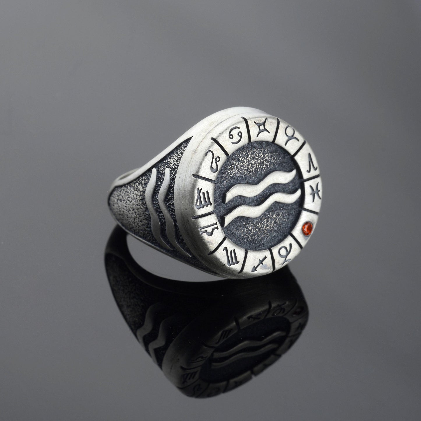 Sterling Silver Aquarius Zodiac Ring: Horoscope Astrology Gift
