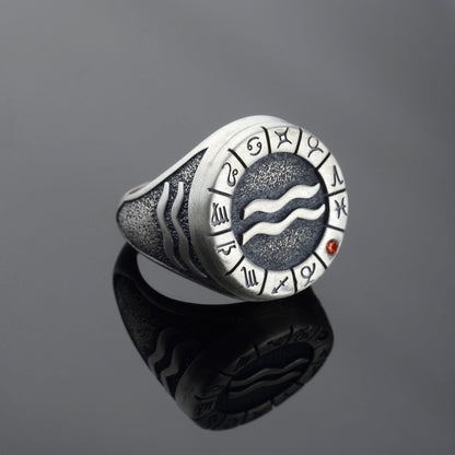 Sterling Silver Aquarius Zodiac Ring: Horoscope Astrology Gift