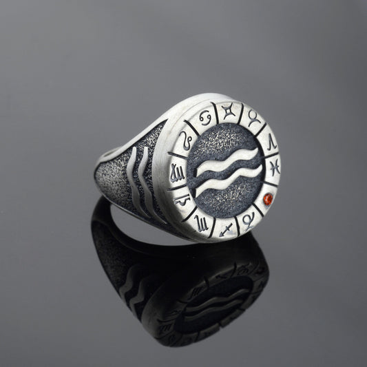 Sterling Silver Aquarius Zodiac Ring: Horoscope Astrology Gift