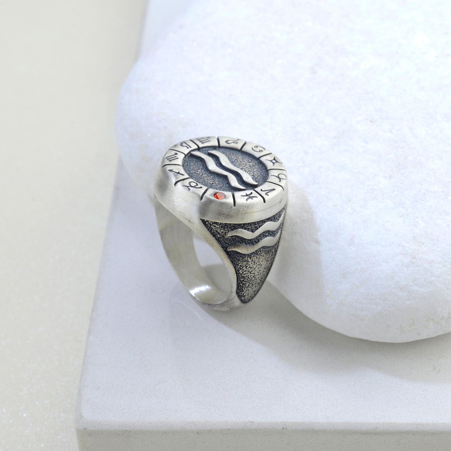 Sterling Silver Aquarius Zodiac Ring: Horoscope Astrology Gift