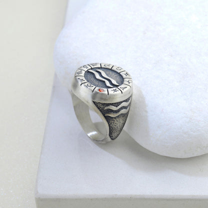 Sterling Silver Aquarius Zodiac Ring: Horoscope Astrology Gift