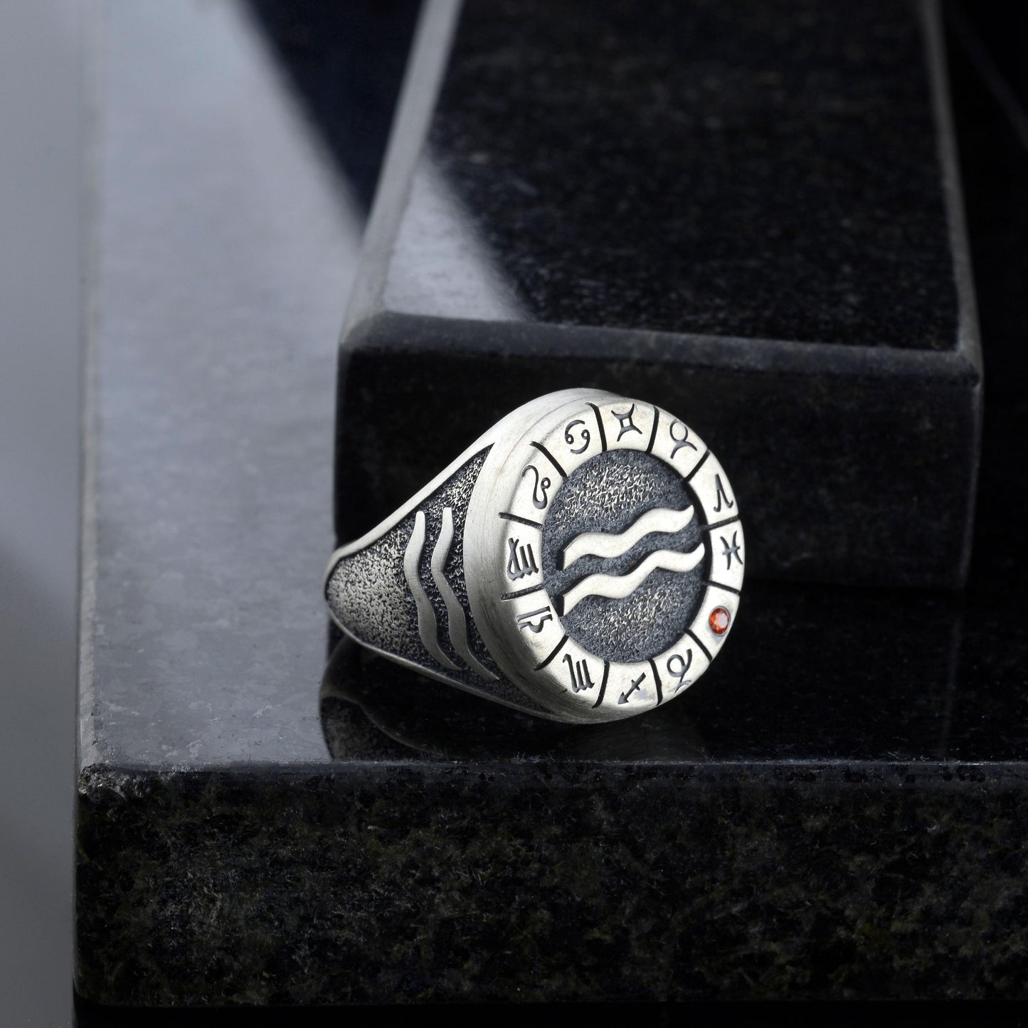 Sterling Silver Aquarius Zodiac Ring: Horoscope Astrology Gift
