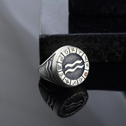 Sterling Silver Aquarius Zodiac Ring: Horoscope Astrology Gift