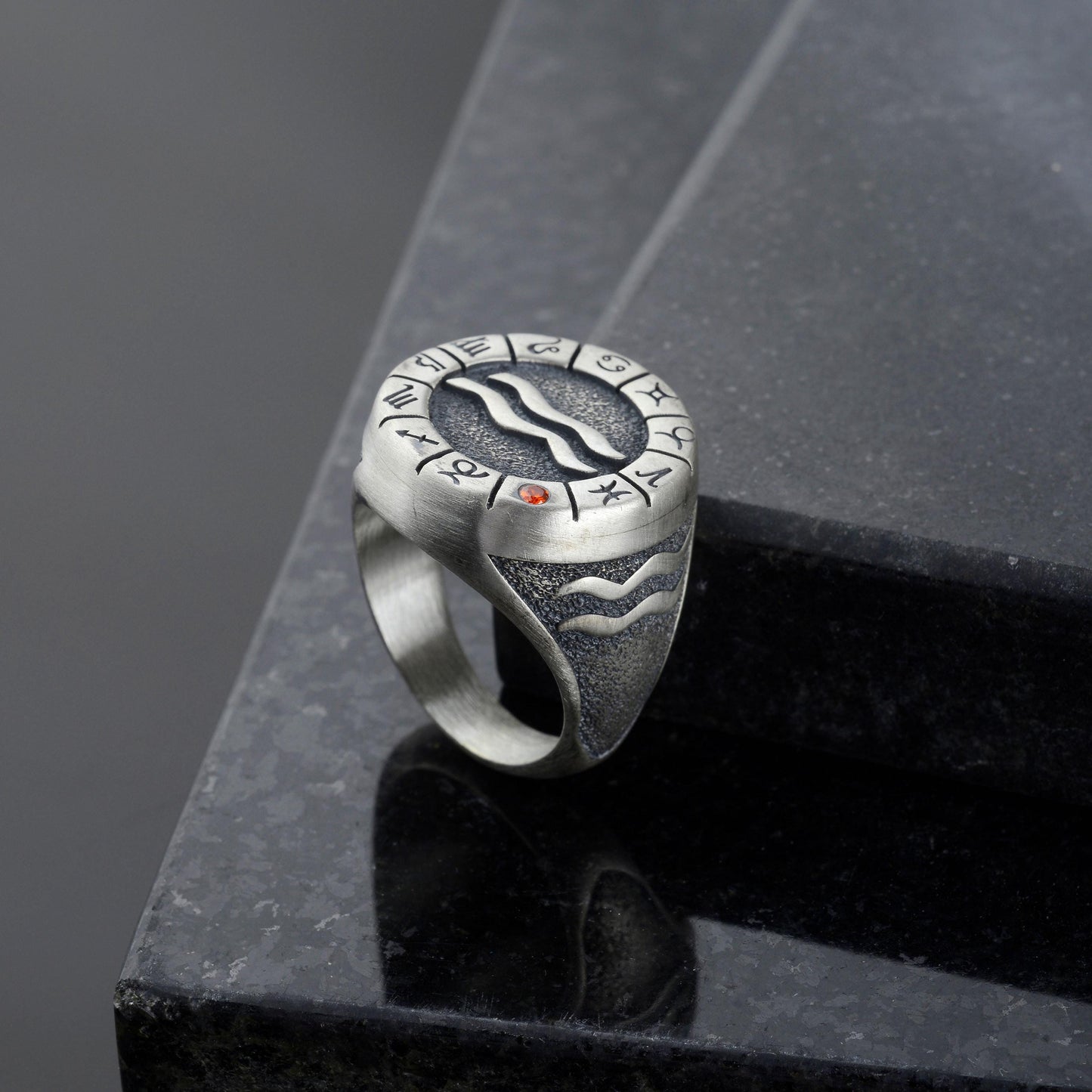 Sterling Silver Aquarius Zodiac Ring: Horoscope Astrology Gift