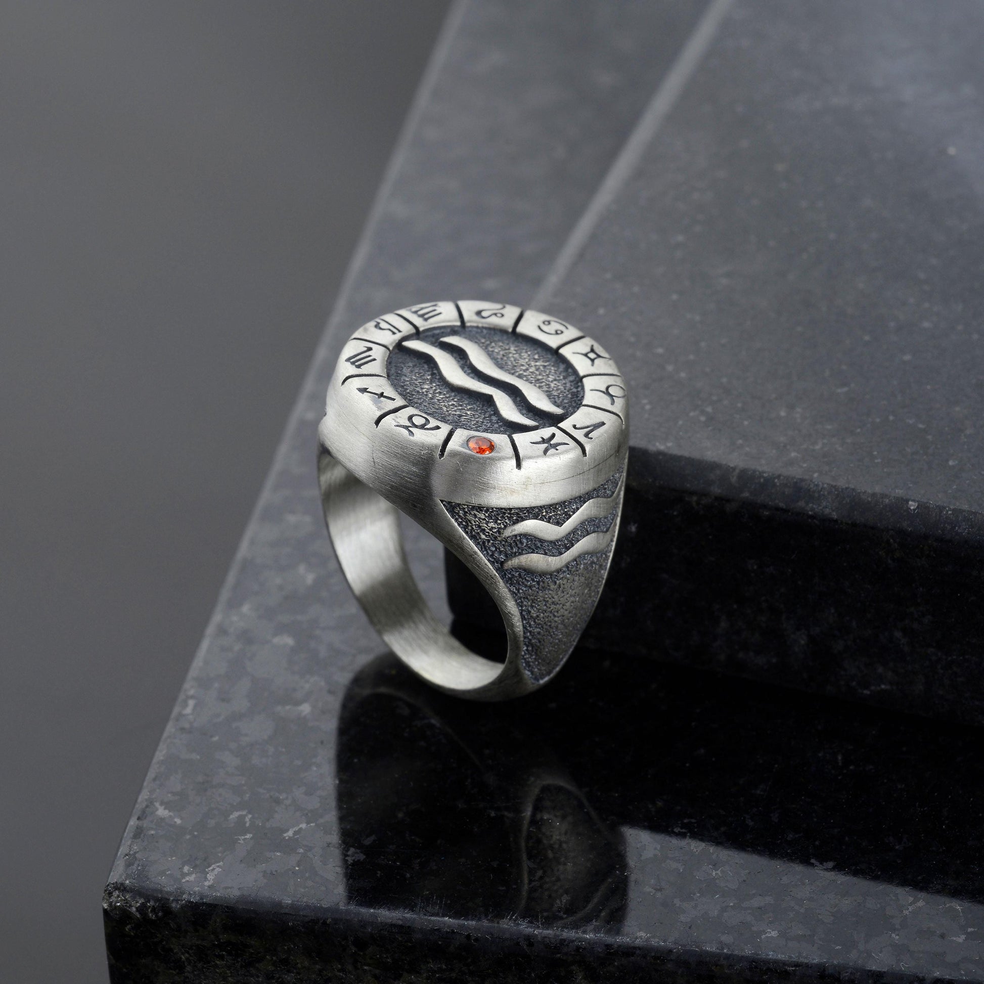 Sterling Silver Aquarius Zodiac Ring: Horoscope Astrology Gift